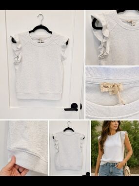 Hem & Thread Light Cream Ruffle Sleeve Tank Sweater